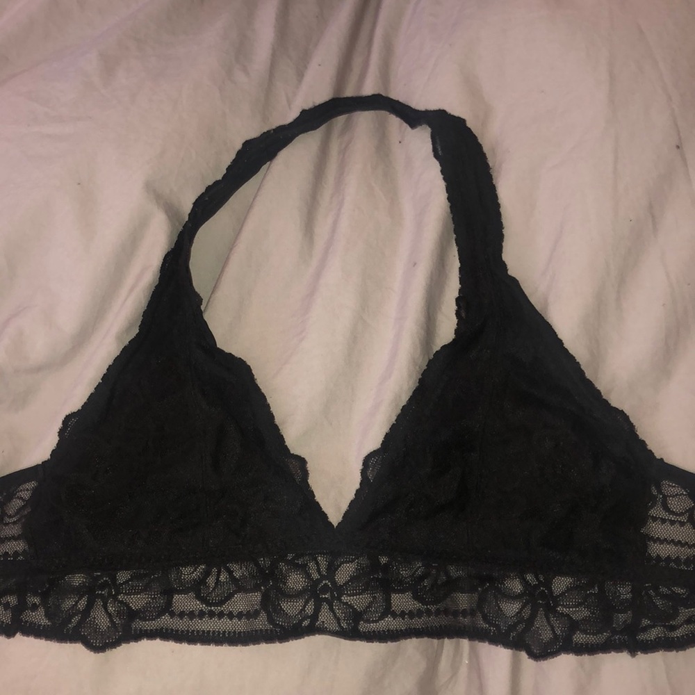 PINK black lace halter bralette